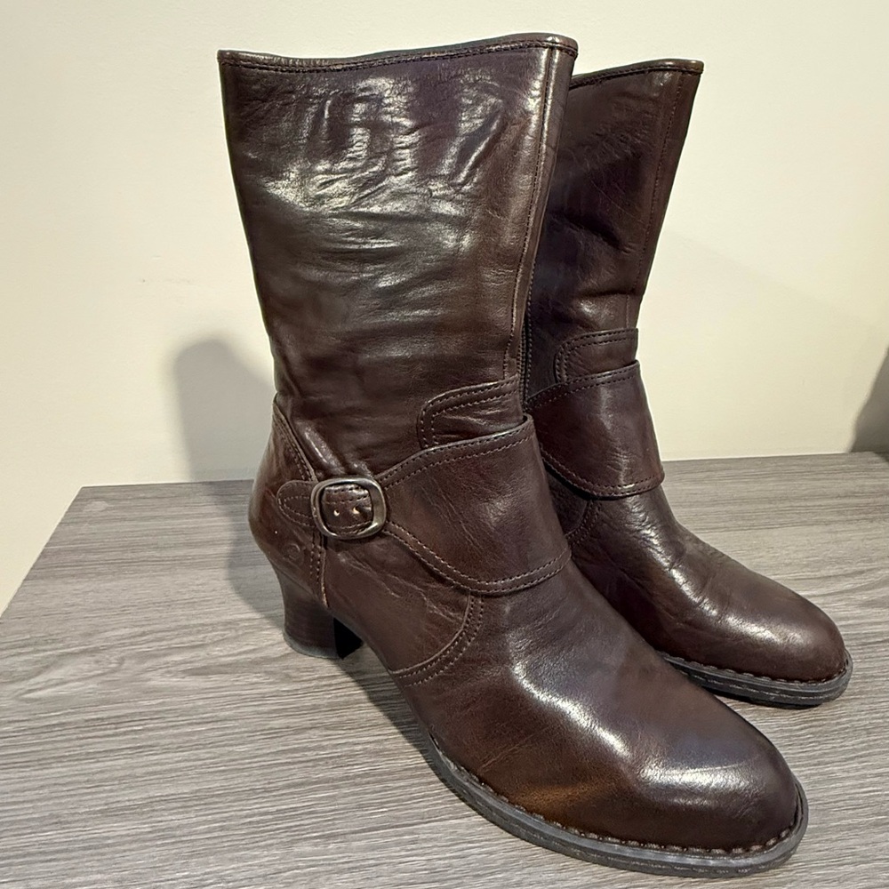 Born Dark Brown Leather Heeled Boots